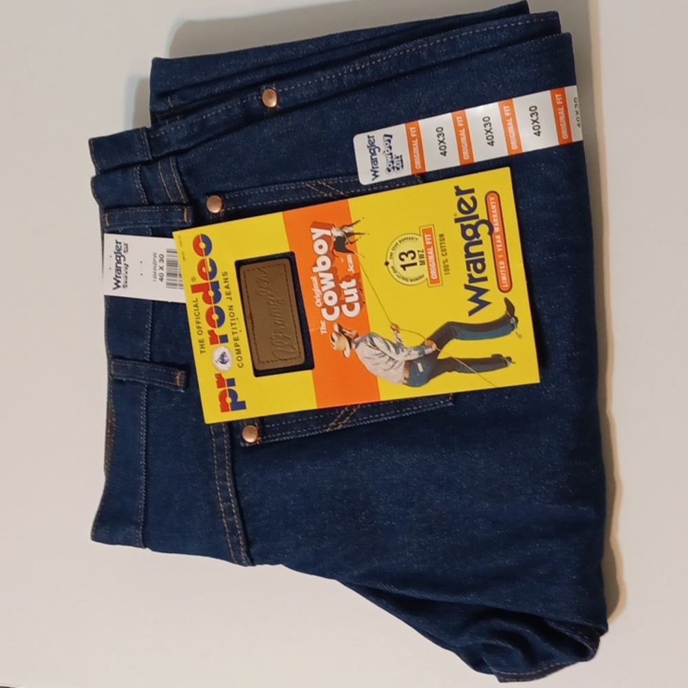 NWT Wrangler Men's 13MWZ Cowboy Cut Original Fit Pro Rodeo Blue Denim Jeans